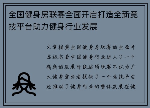 全国健身房联赛全面开启打造全新竞技平台助力健身行业发展